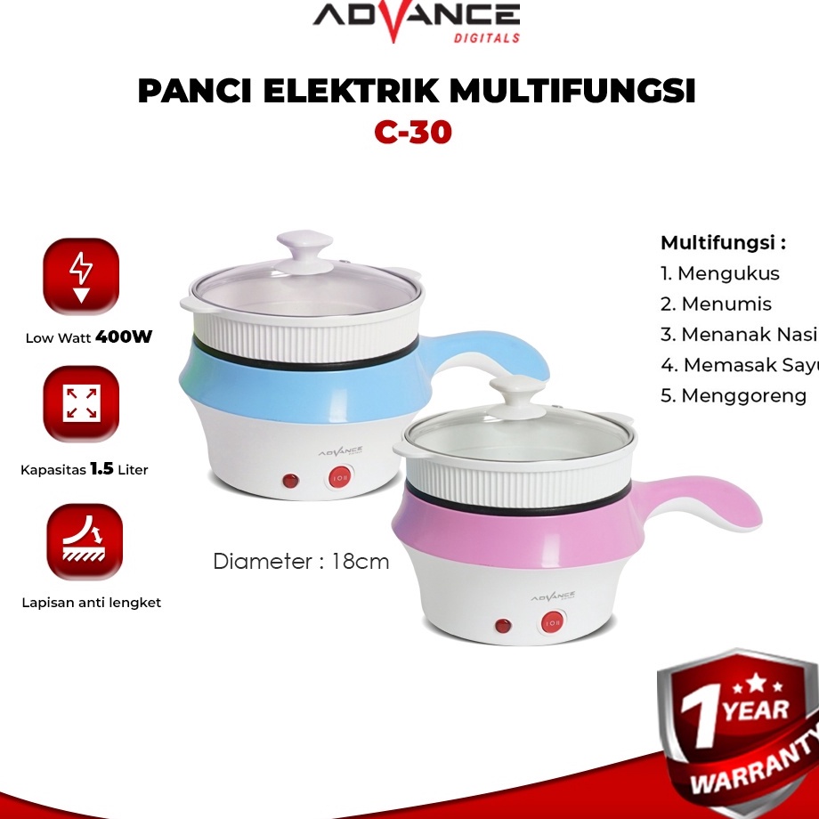 Advance C18 Panci Listrik Multifungsi Serbaguna Low Watt Kukusan Steamer Rice Cooker 15 Liter