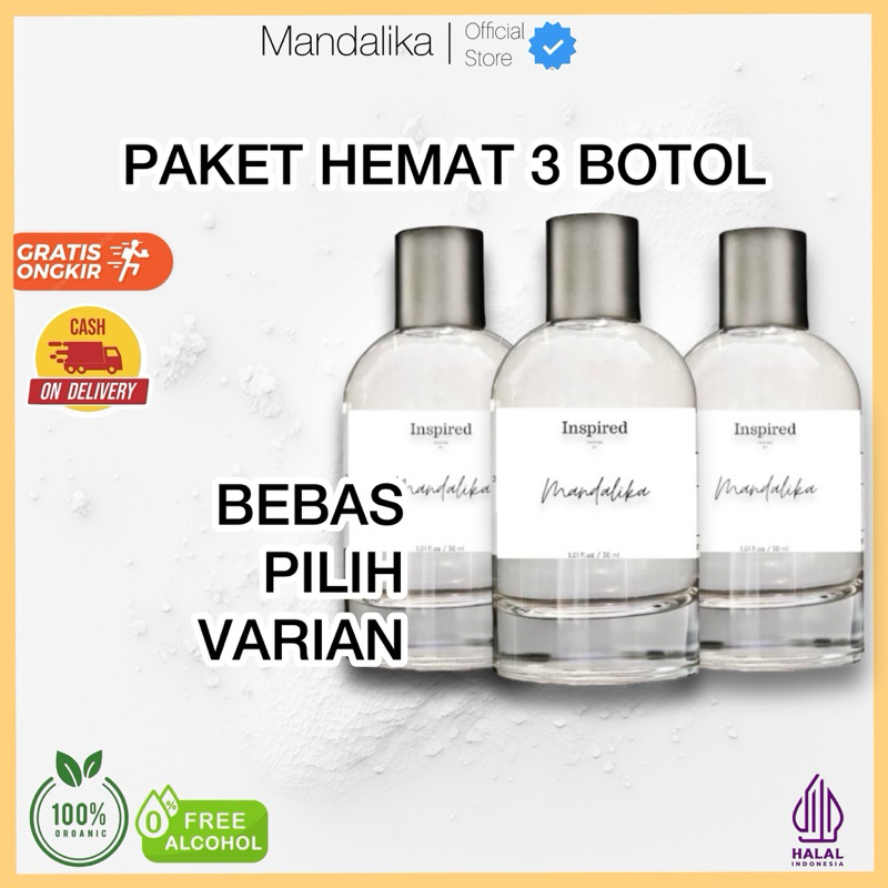 Mandalika - Paket Hemat 3 Botol Parfume Tahan Lama BEST SELLER Pria Wanita Unisex