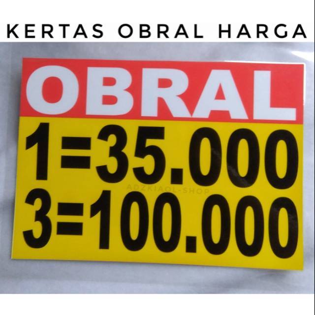 

Kertas Obral Harga sesuai keinginan custome