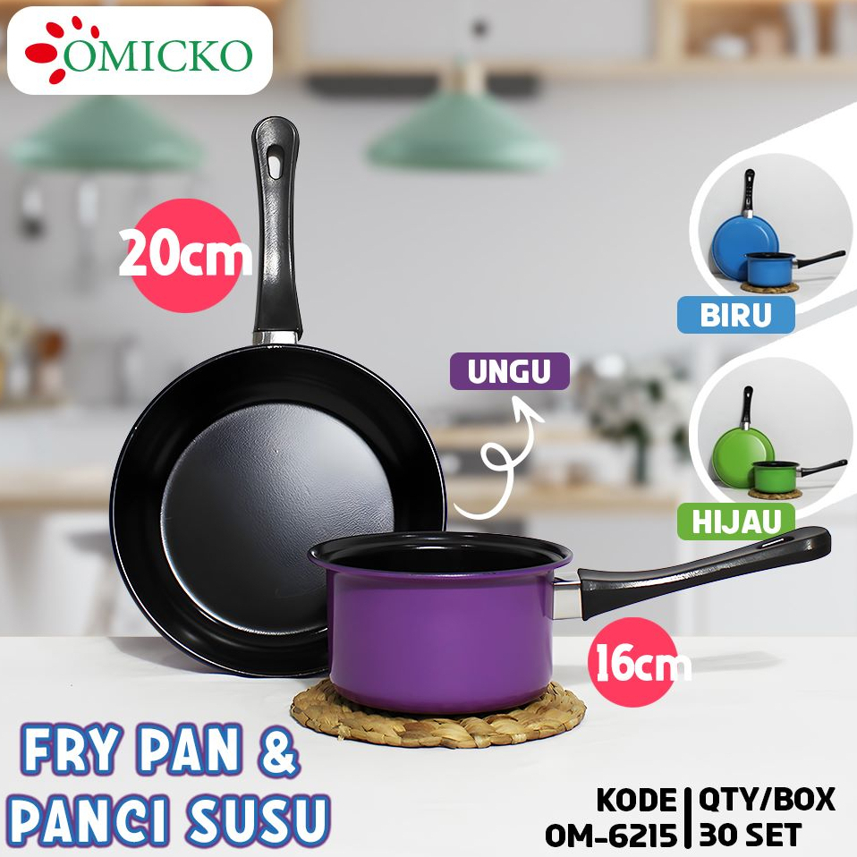 Jual Panci set Frypan Anti lengket Teflon Panci susu Omicko | FryPan + Panci Susu Set Omicko 6215