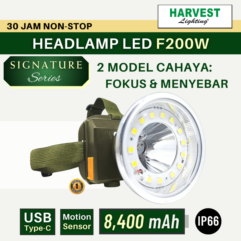 HARVEST LIGHTING Headlamp F200W SIGN 2in1 - Signature Series Senter Kepala LED Lampu Emergency Bengk