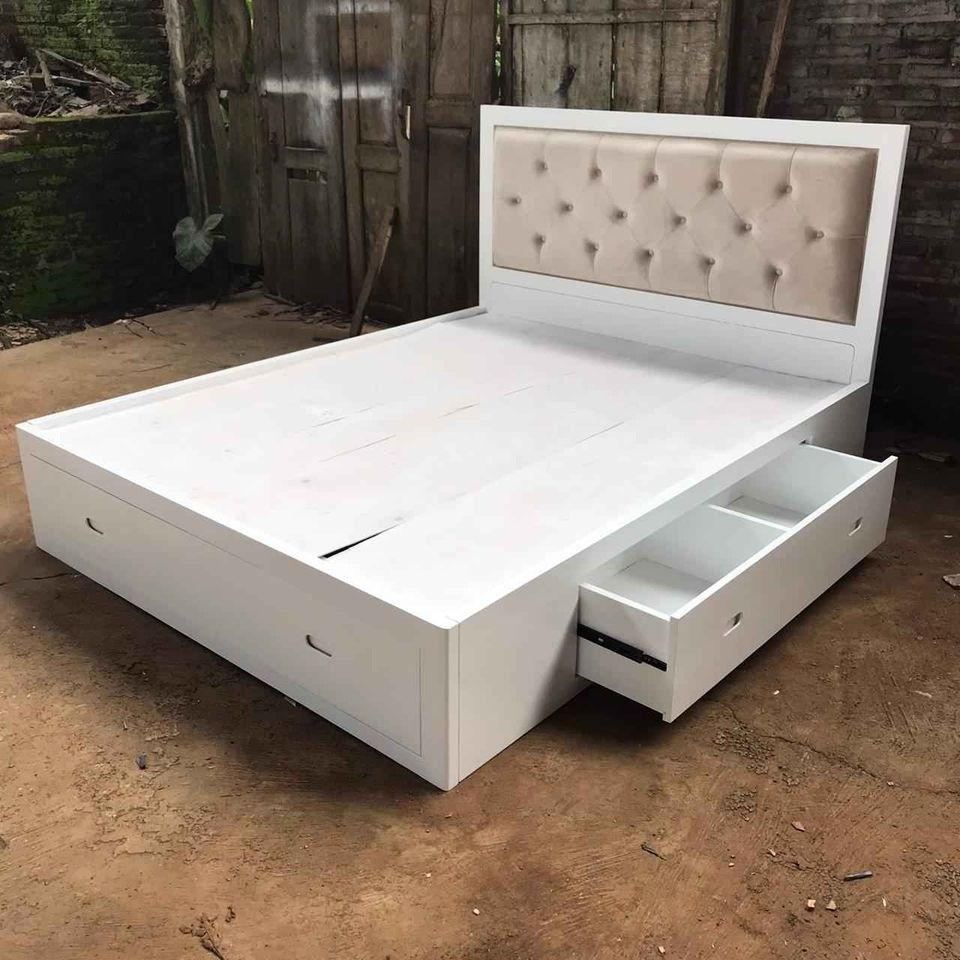 ranjang tidur minimalis duco / dipan tidur minimalis warna putih / ranjang tidur minimalis laci