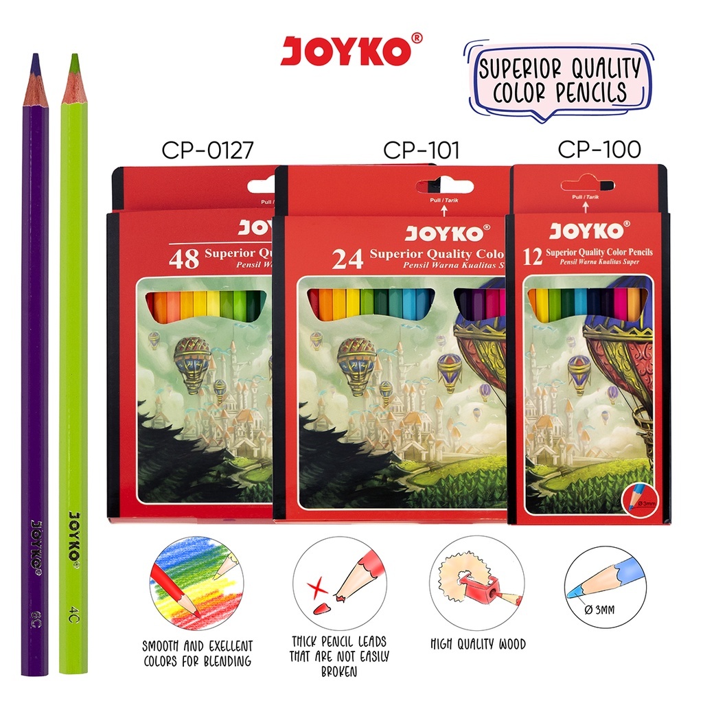 

Joyko Pensil Warna Cat Pencils Hexagonal Grip CAT KAYU WARNA CAT PENSIL WARNA