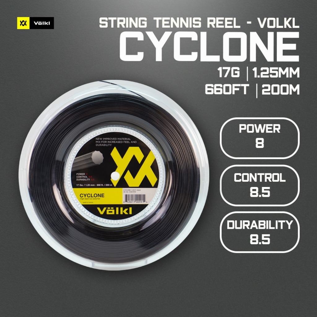 Senar Raket Tenis Tennis Volkl Cyclone Reel Black 17 G