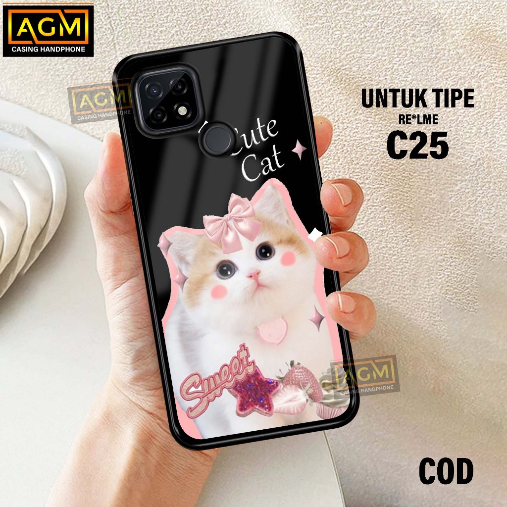 Case Realme C25 - New Case Glossy casing Hp Realme C25  [Motif CUTE CAT] - AGM Case softcase glass k