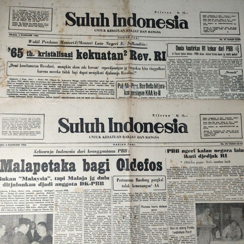 Koran Januari 1965 Suluh Indonesia-Astronot Pertama Indonesia-Kekuatan Revolusi Indonesia-Indonesia 