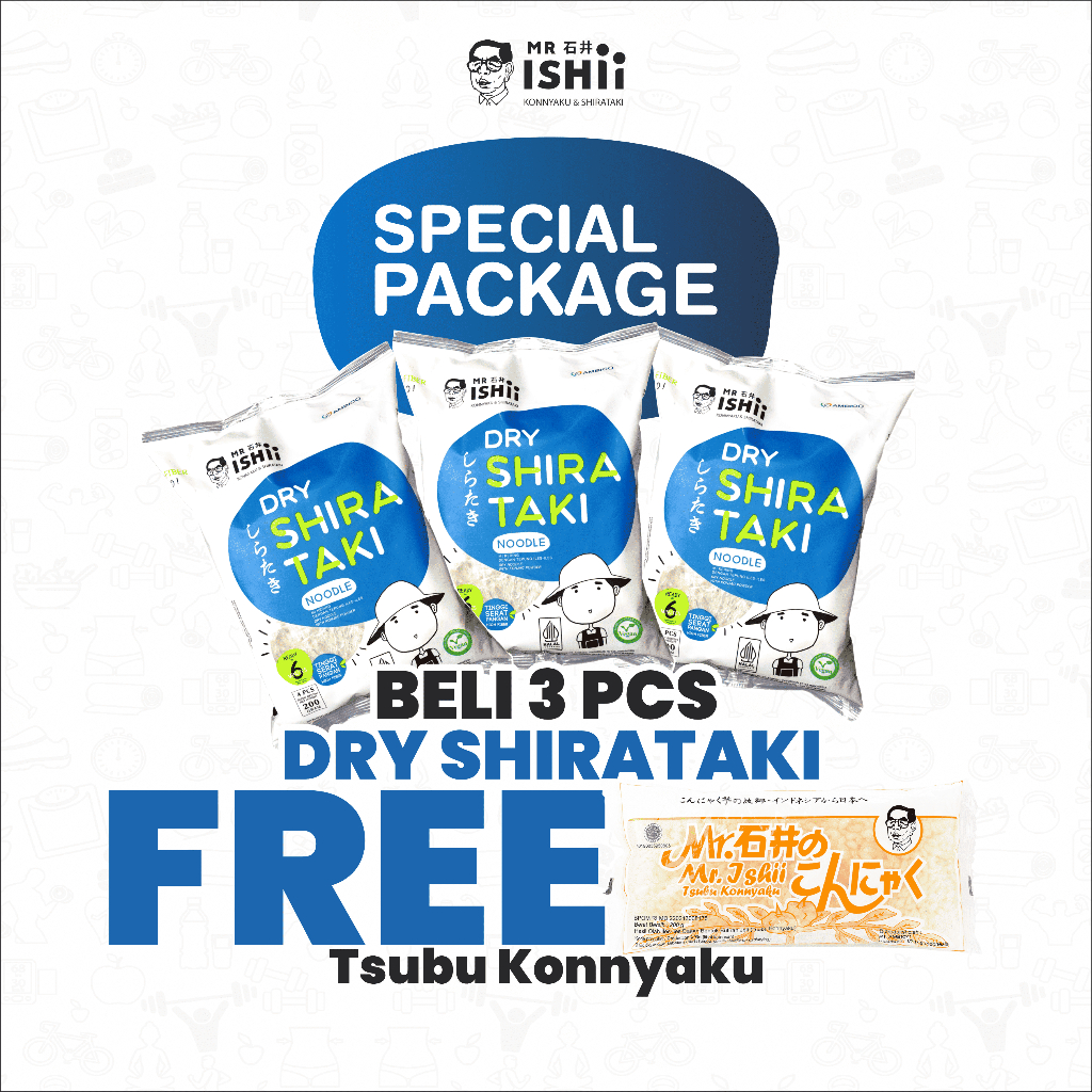 

MR. ISHII - Paket Bundling - Dry Shirataki (3 Pcs) Free Tsubu Konnyaku (1 Pcs)
