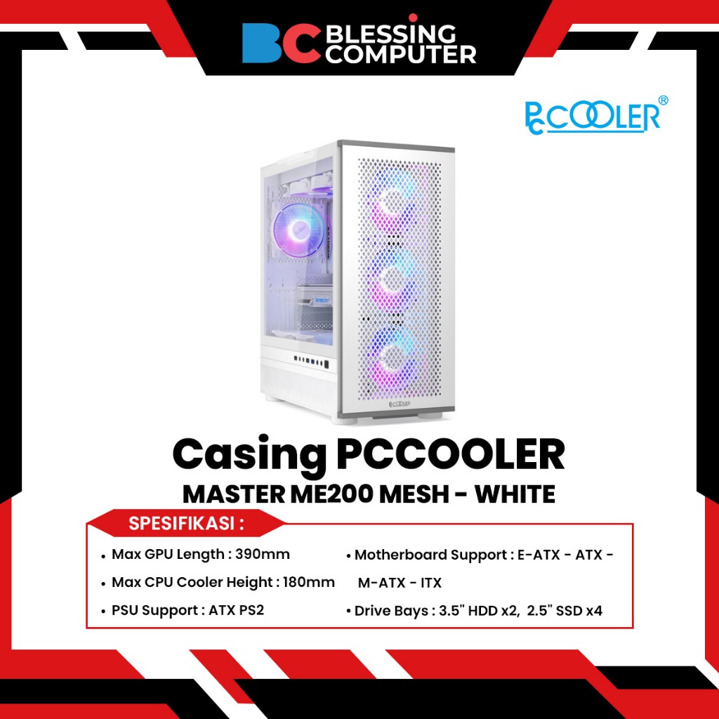 Casing PCCOOLER MASTER ME200 MESH - WHITE / Casing airflow front panel