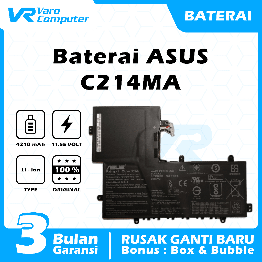 BATERAI LAPTOP ASUS Chromebook Flip C214 C214MA SN:C31N2836 ORIGINAL