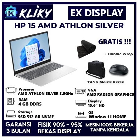 Laptop Editing HP 15 AMD Athlon Silver Ram 4Gb Ssd 512GB Silver