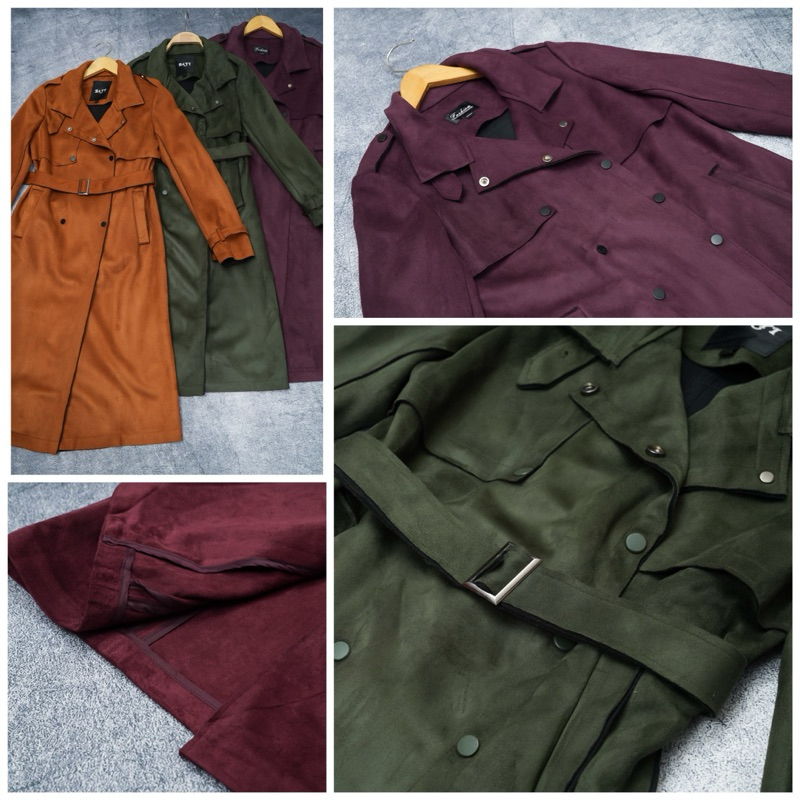 LONG COAT WANITA BAHAN SUEDE MEWAH PREMIUM