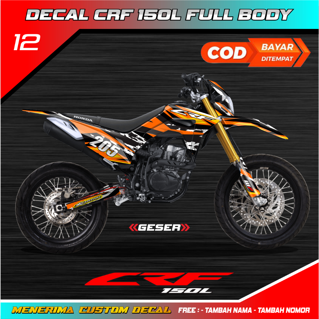 Decal Stiker Crf `150 L Full Body Supermoto Orange