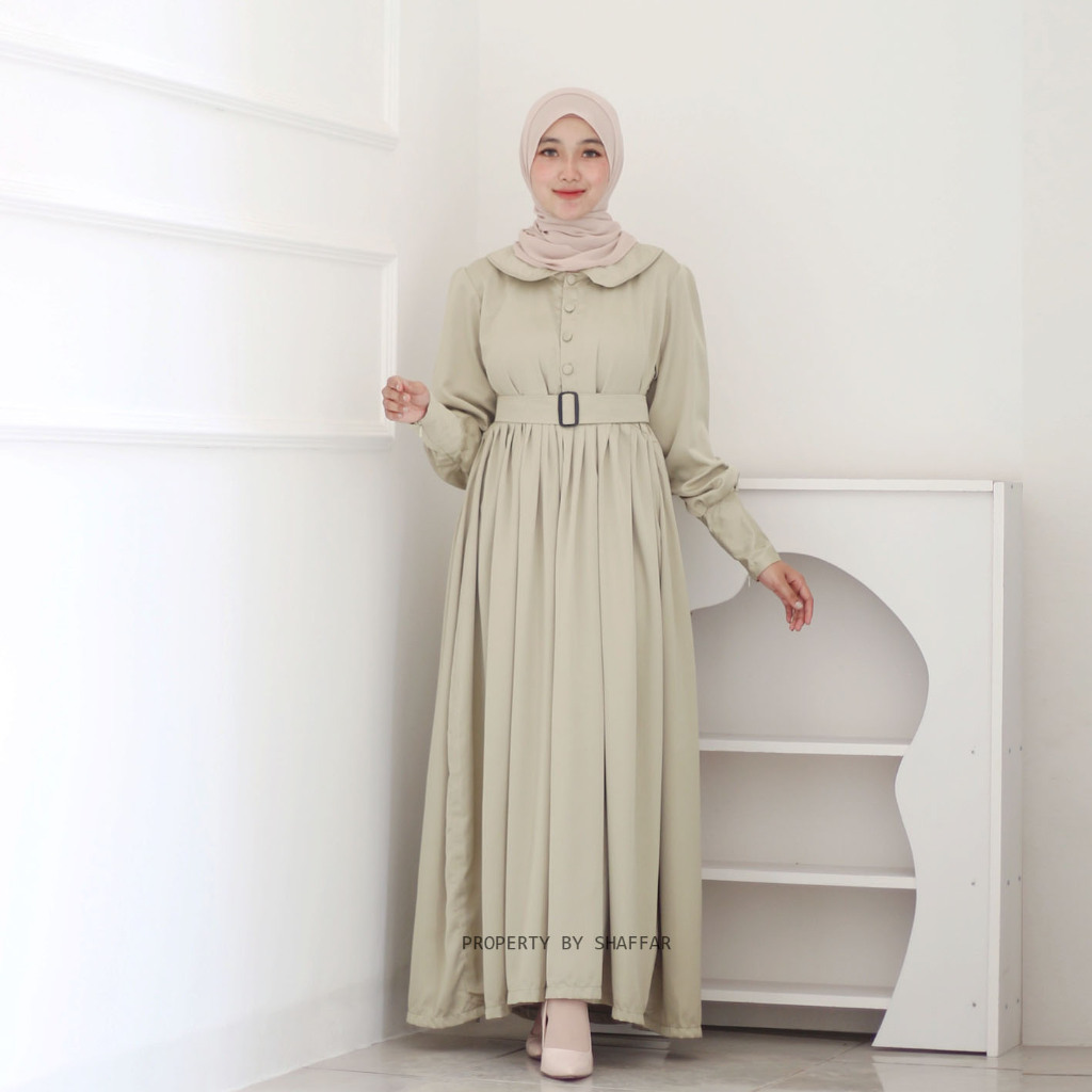 Shaffar - Abrina Gamis Dress Wanita Hijab Bahan Armany Silk Warna Sage