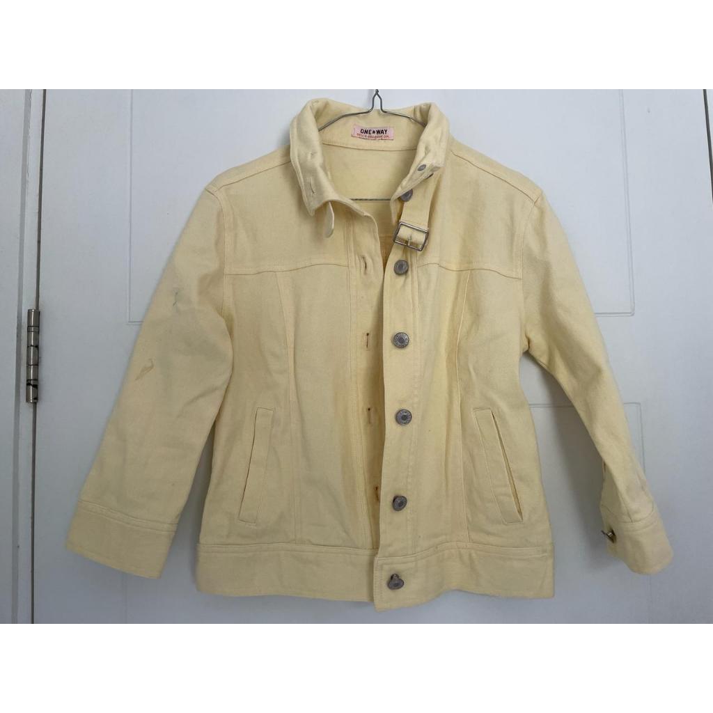 PRELOVED ONE WAY JAKET JEANS WANITA KUNING MUDA / DENIM JACKET YELLOW