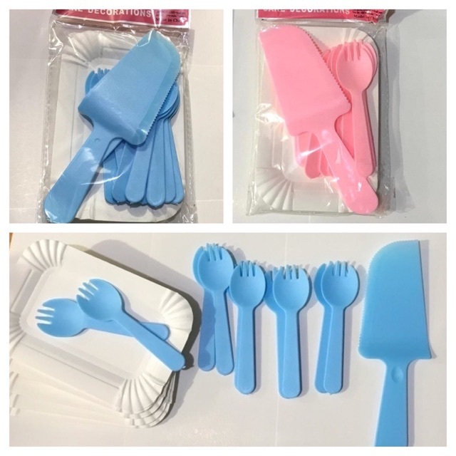Set Piring Kertas Garpu Pisau Plastik Kue Ulang Tahun