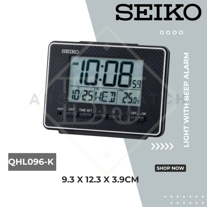 JAM DIGITAL SEIKO QHL096 ALARM THERMOMETER LENGKAP