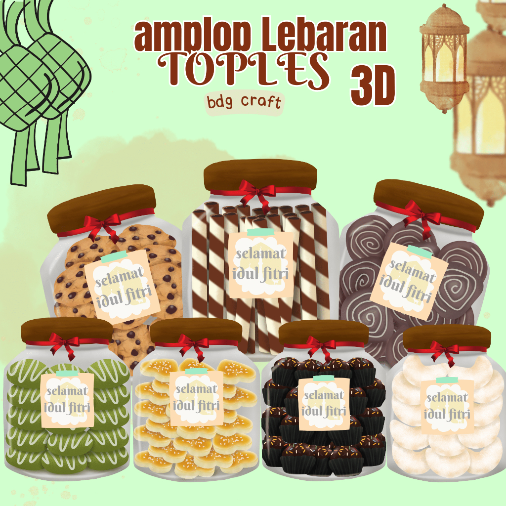 

Aneka Amplop Lebaran Motif Kue kuean 3D gambar bulak balik satuan
