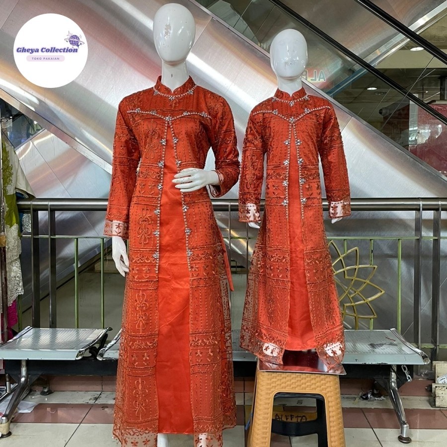 Gamis pesta mewah dan elegan / gamis couple ibu dan anak / gamis tulle - Teracotta, Couple