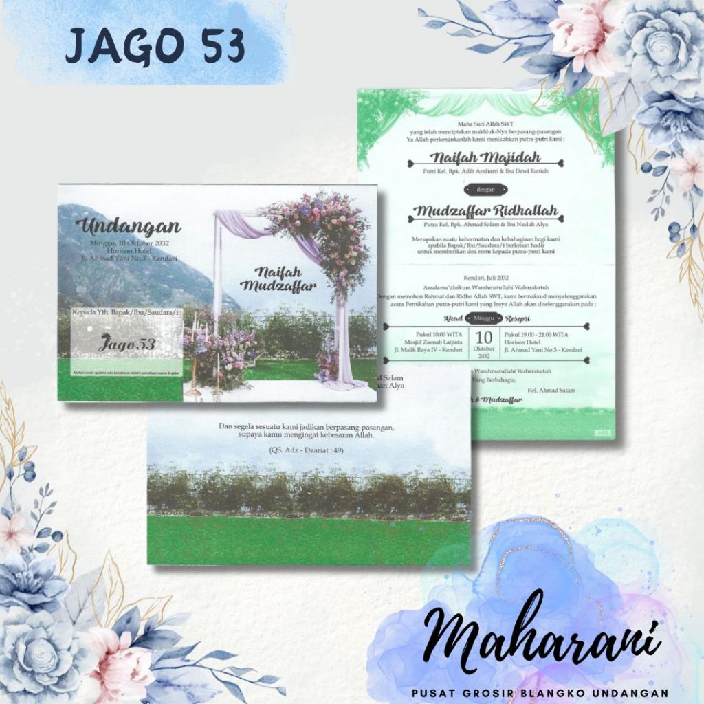 Blangko undangan atau kertas undangan pernikahan merek JAGO 53 dengan bahan kertas BC premium dengan