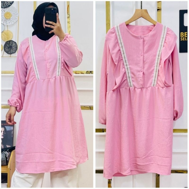 TUNIK POLOS CRINKLE RENDA / TUNIK POLOS CRINKLE RENDA / AghisniMode