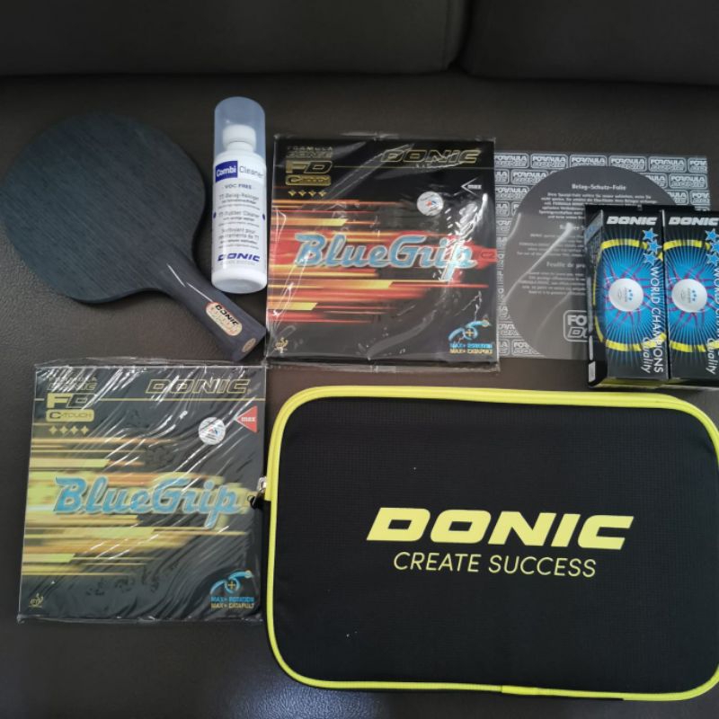 Bat Donic Waldner Black Devil + karet Bluegrip lengkap Set