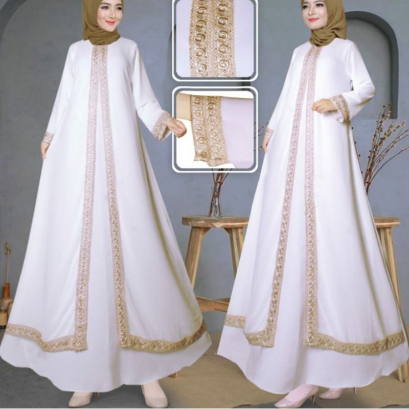 BF_0030 Gamis Abaya Putih Terbaru Mewah dan Elegan