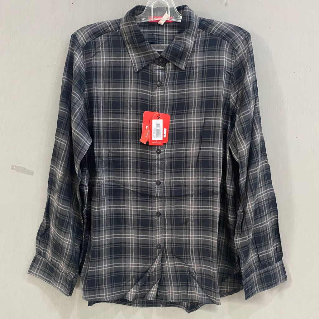 KEMEJA WANITA CRESSIDA LADIES KOTAK-KOTAK HITAM QB881H LENGAN PANJANG