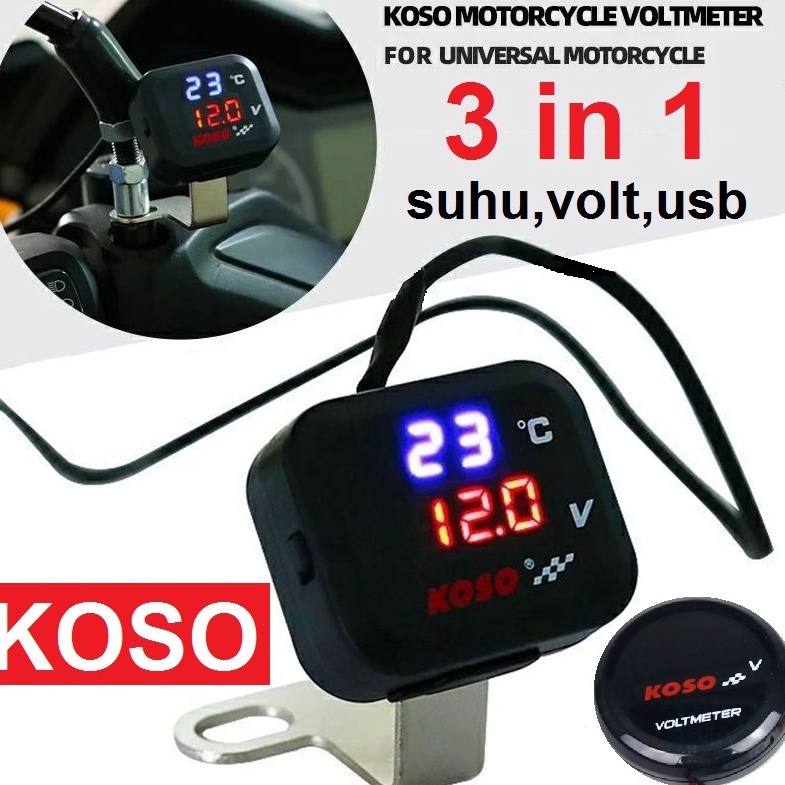 Promo Voltmeter Koso 3 In 1 USB Charger Universal SEMUA MOTOR Anti Air Original Termometer Digital J