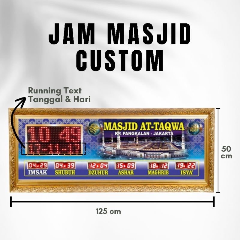 Jam Masjid Digital Waktu Adzan (+)Running Teks Custom Nama 50 x 125 cm