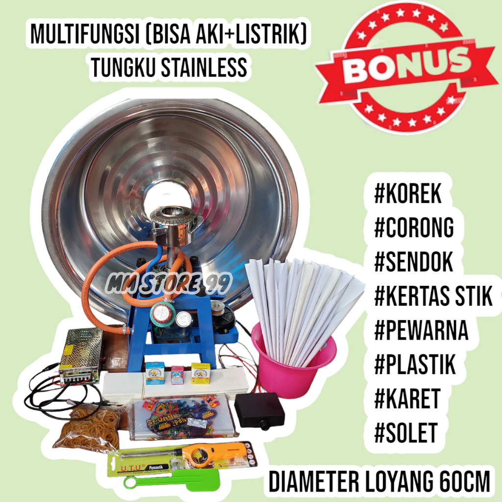 COD - Mesin Harum Manis Multifungsi Besar Tungku Twister Stainless (Bisa Listrik dan Aki) Mesin Gula
