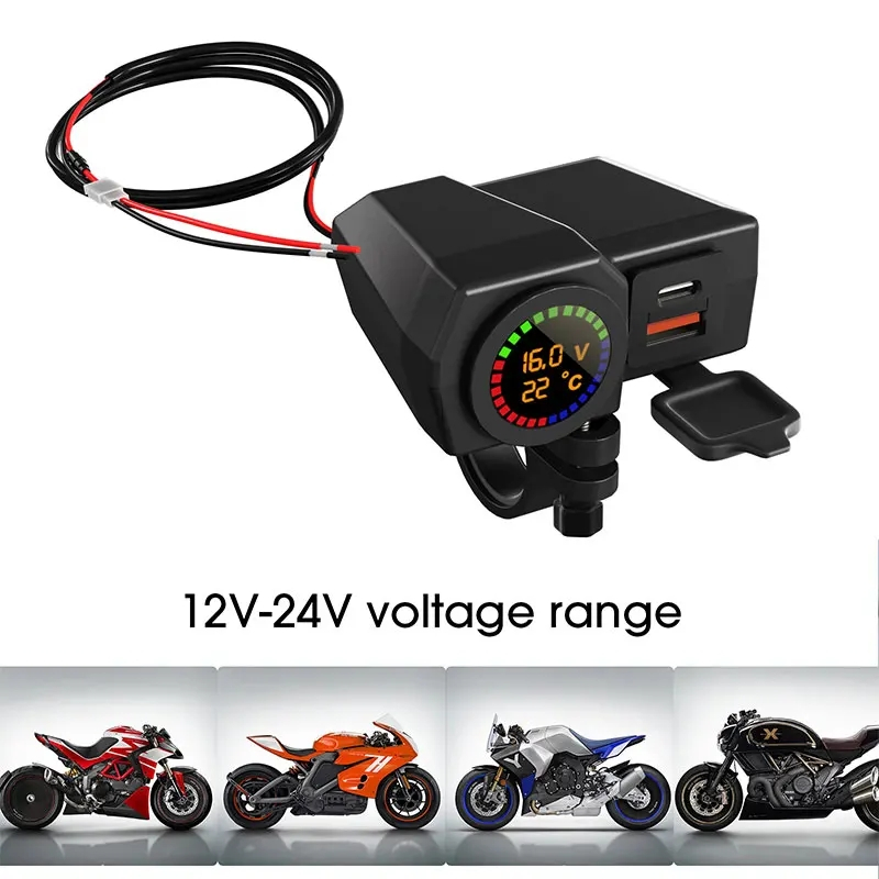 MH - Charger Motor Fast Charging Type C Voltmeter Digital Waterproof