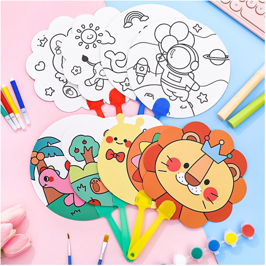 Kipas Lukis Grafiti DIY Kartun Anak-anak / crayon menggambar kipas karakter hewan lucu