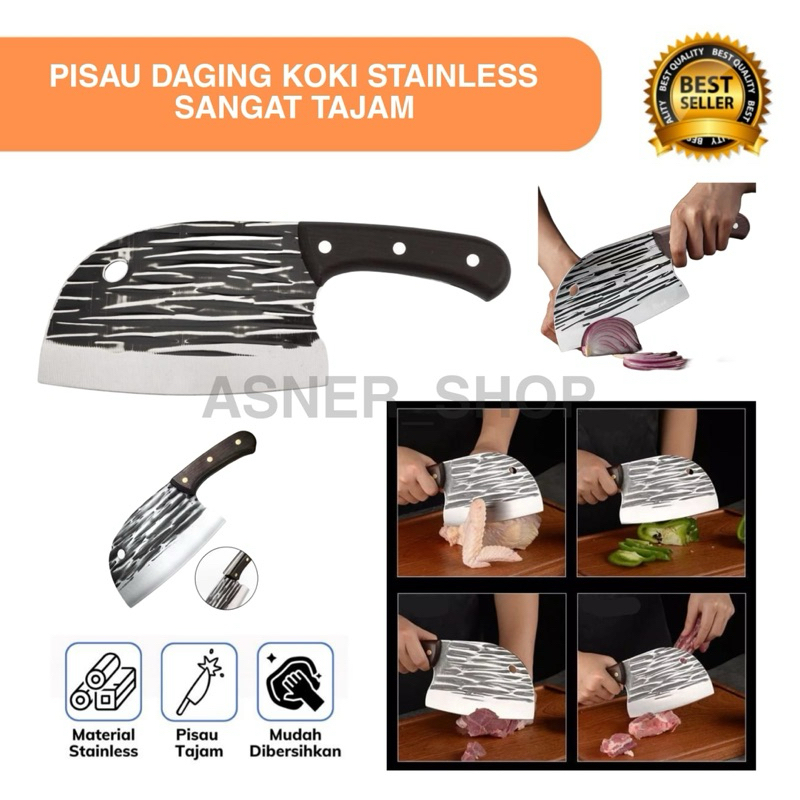 Pisau Daging Koki Jepang Golok Potong Sapi Ayam ikan Super Tajam Knife Dapur Stainless