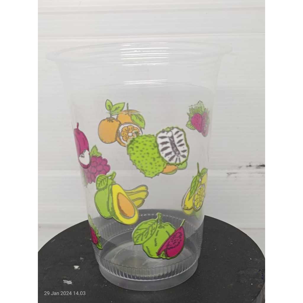 CUP FLAT 16 OZ 5GR BUAH-BUAHAN / CUP PLASTIK JUS / CUP PLASTIK LOGO JUS BUAH