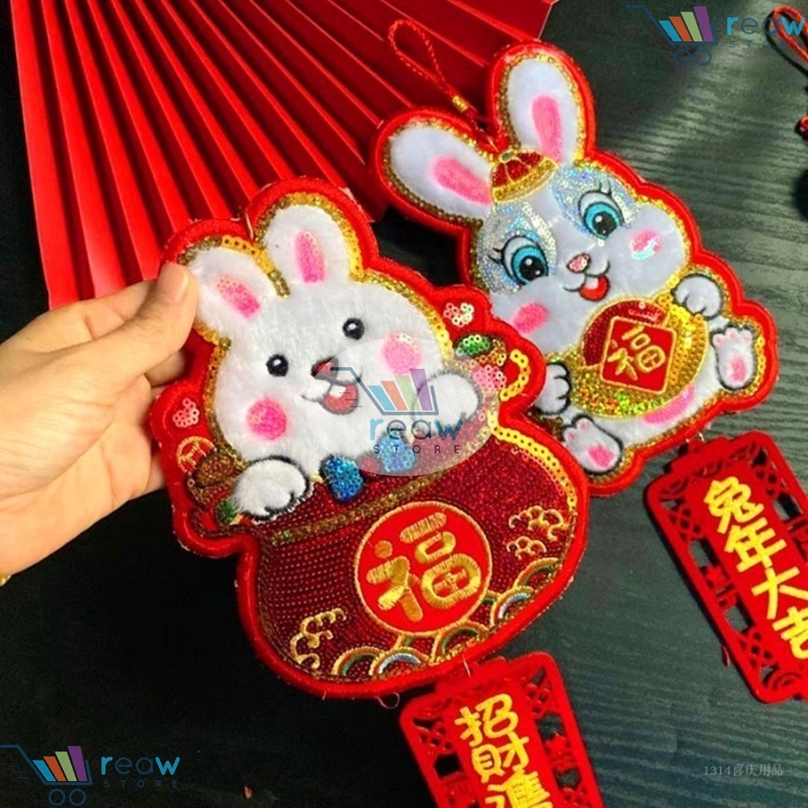 Gantungan Hiasan Dekorasi Ornamen Imlek Sincia Kelinci Glitter