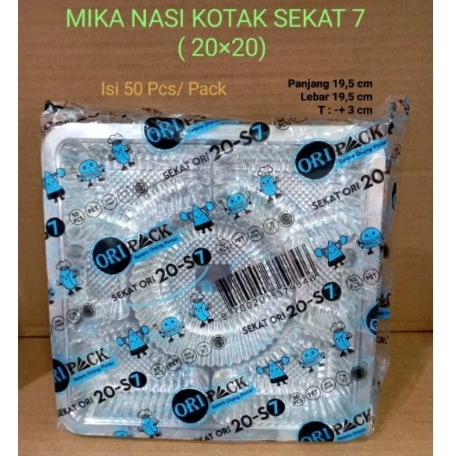 Mika Dus Nasi Sekat 7 UK 20×20/Mika Dus Nasi Kotak  Bening/ Tray Kotak  Mika  Isi 50 Pcs