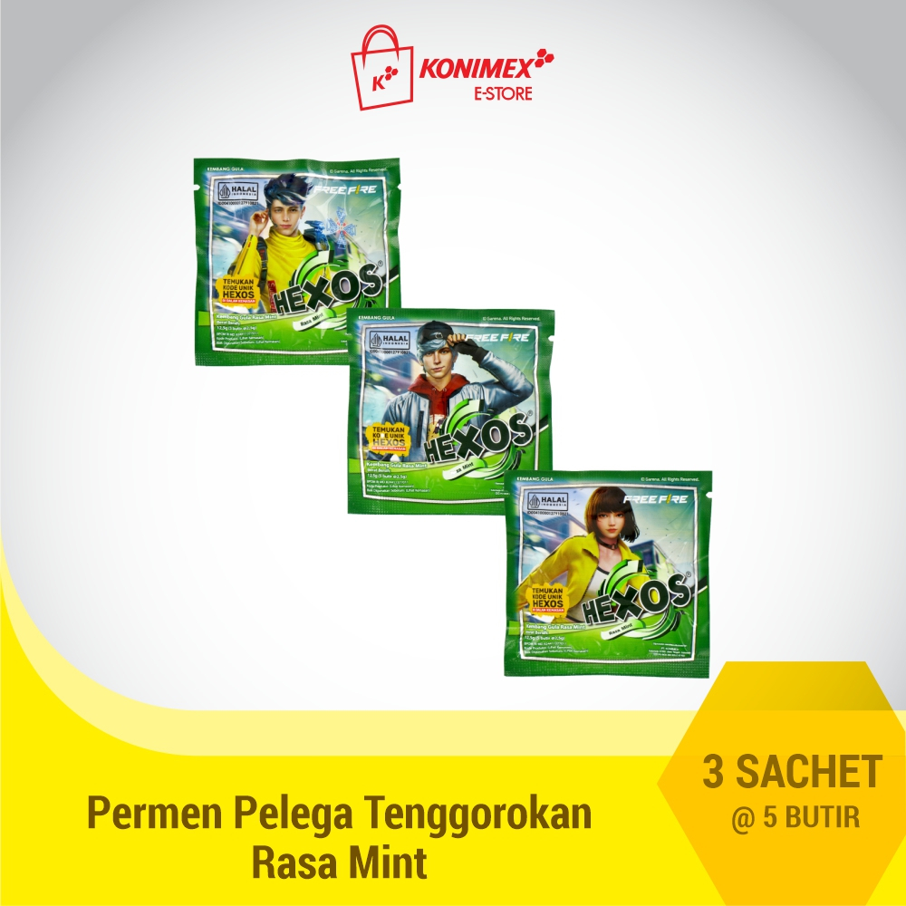 

Hexos Mint 3 sachet Permen pelega tenggorokan Permen Mint