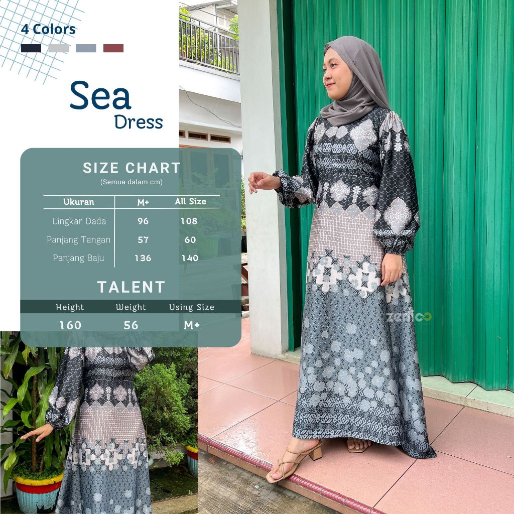 (NEW) Sea Dress Premium Collection Motif Printing Terbaru Bahan Sahara Silk Pakaian Gamis Kondangan 