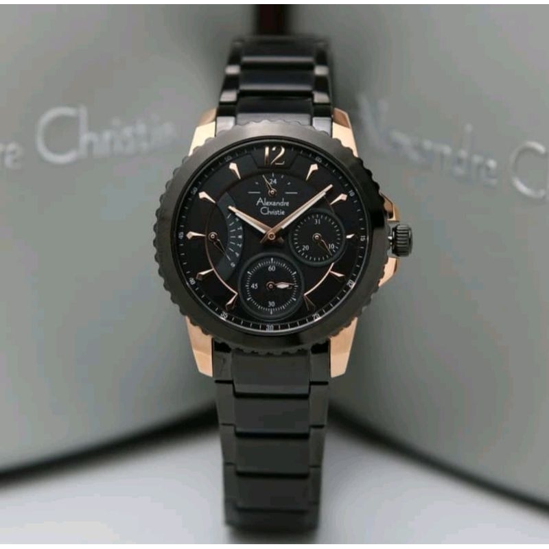 ORIGINAL JAM TANGAN WANITA ALEXANDRE CHRISTIE AC 2804 / AC2804 / 2804 ROSEGOLD BLACK GARANSI RESMI 1