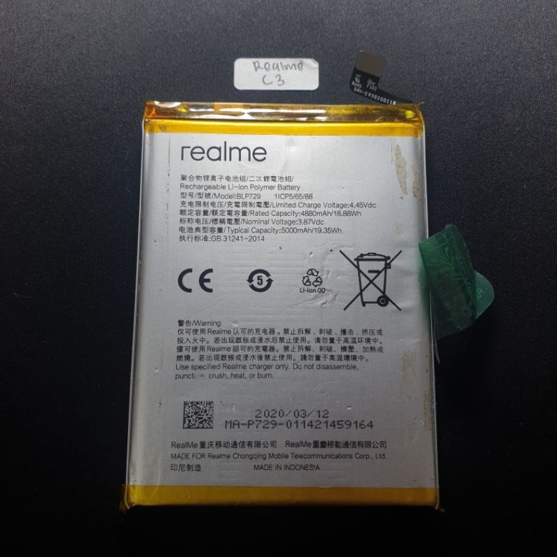 Batre Realme C3 original copotan