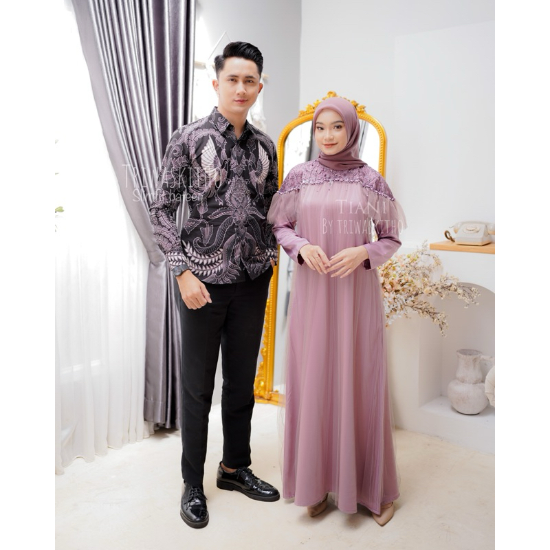 Baju couple batik dan dress premium Belinda warna soft purple by Triwaskitho.official batik lengan p