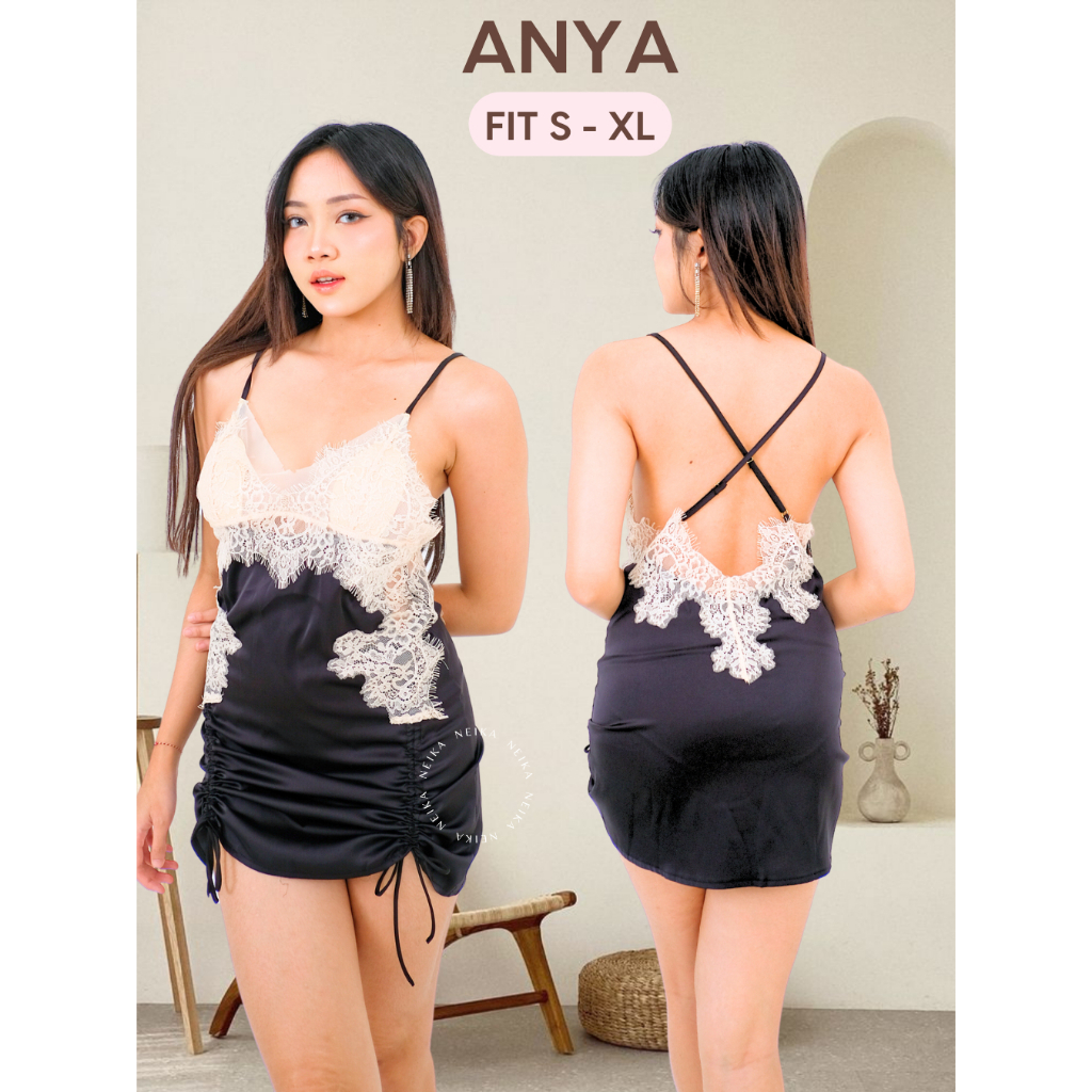 ANYA Sexy Lingerie Dress + Cup Bra Premium Silk Satin Baju Tidur Wanita Sexy / Sleepwear Wanita / Li