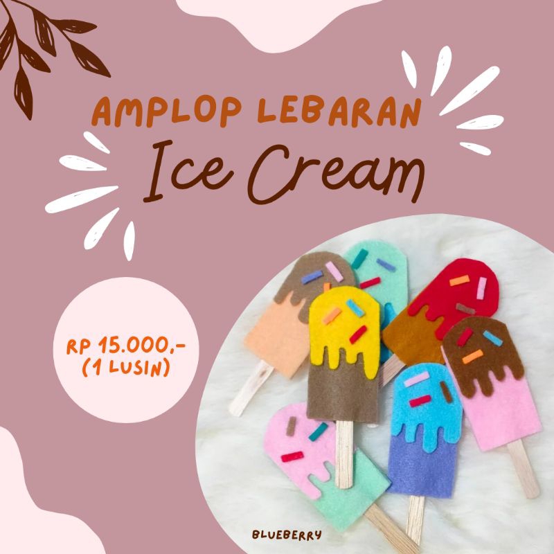 

(1 Lusin 12 Pcs) Amplop Lebaran Es Krim Flanel / Gantungan Kunci Amplop Lebaran / Amplop Es Krim Stik