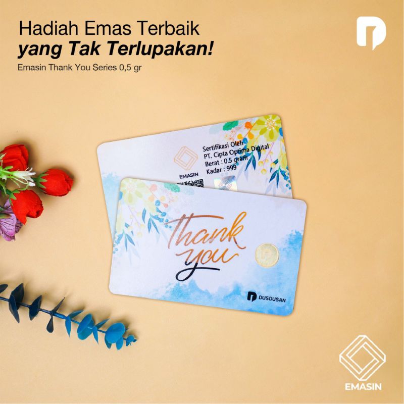 Emasin logam mulia minigold babygold 24 karat emas kadar 999 motif thankyou ukuran 0,2 0,5 1 gram