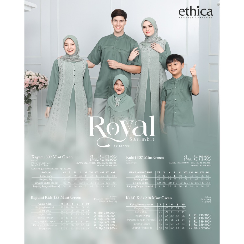 Ethica Sarimbit Royal 10 Mint Green Gamis dan Koko Couple Keluarga Terbaru 2024-8