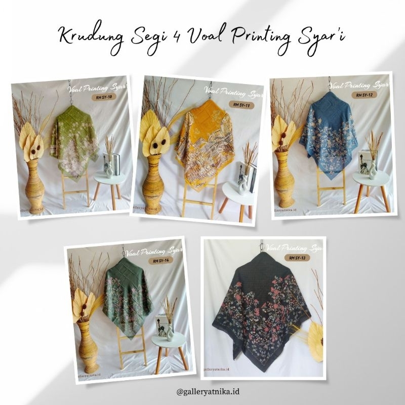 Hijab Segi 4 Voal Printing Syar'i size 130cm x 130cm Kode RM SY 10-18 Pinggir Laser Cutting - Ready