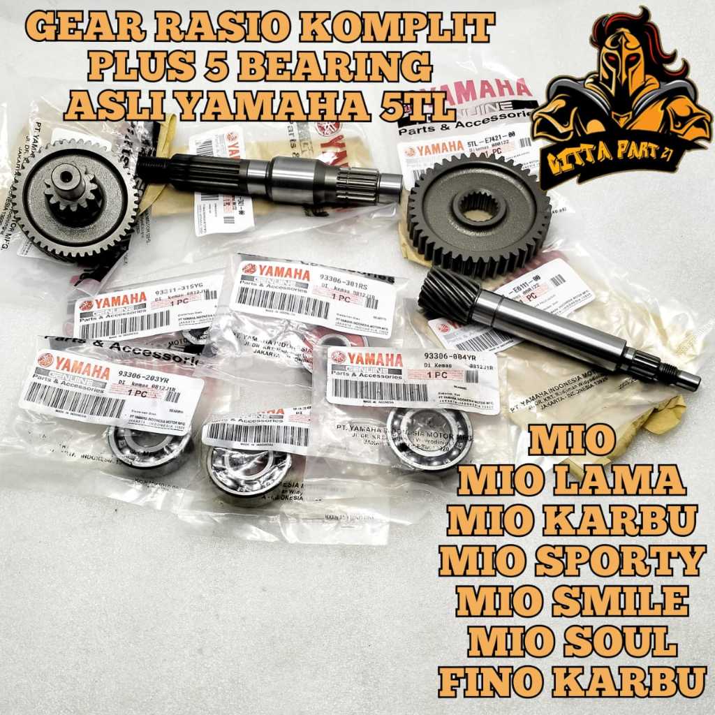 ORIGINAL YAMAHA GIGI GEAR RASIO SET KOMPLIT 4 MACAM PLUS BEARING 5 BIJI 6301 6004 6203 6203 PLUS BEA