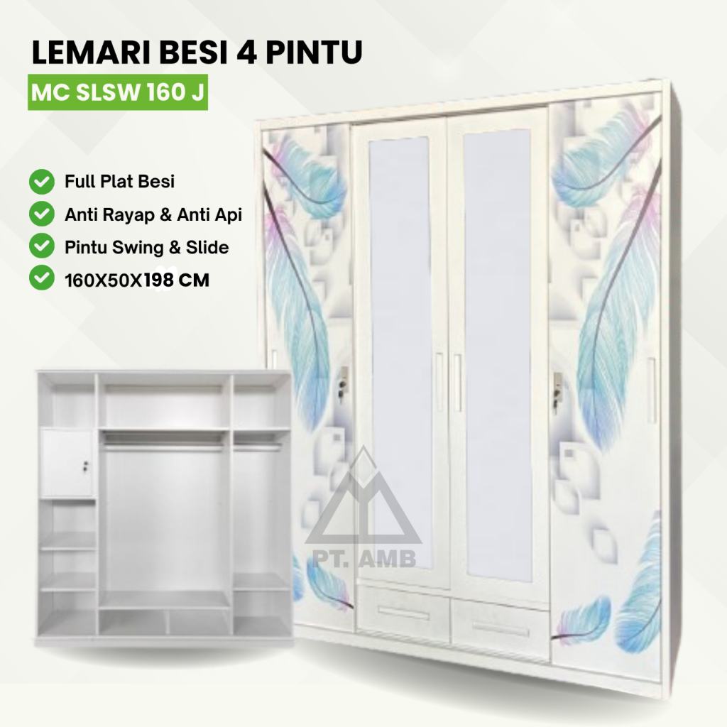 LEMARI BESI SLIDING/LEMARI BAJU SLIDING MURAH /LEMARI PAKAIAN BESI 4 PINTU JUMBO/LEMARI BAJU BESI JU