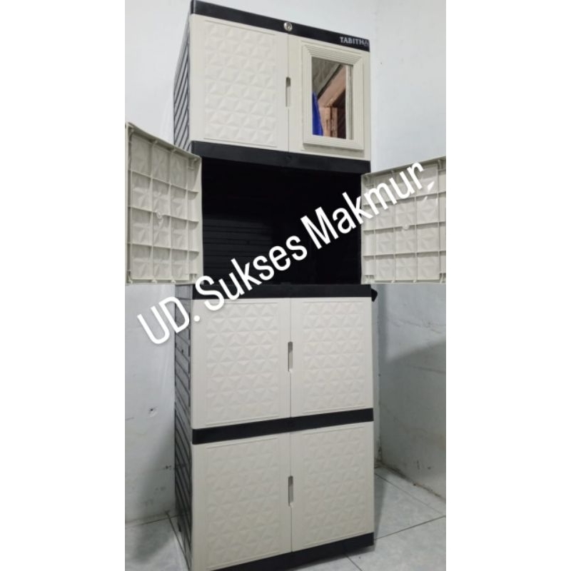 Lemari Plastik Lemari Pakaian Plastik Susun Kaca + KUNCI