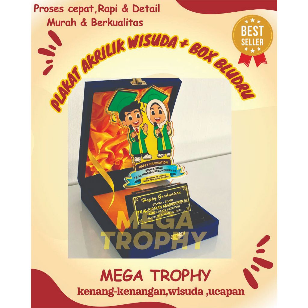 Plakat Akrilik Penghargaan Trophy Kado Wisuda Hadiah Plakat Wisuda